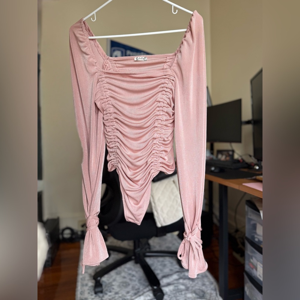 NWOT Free People pink metallic ruched bodysuit / medium